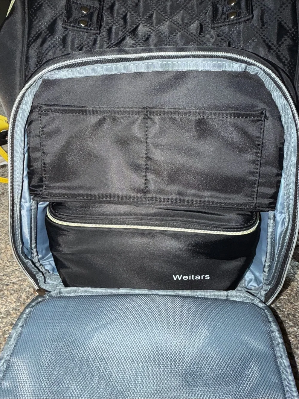 Quilted Black Backpack Tote with Gold Accents